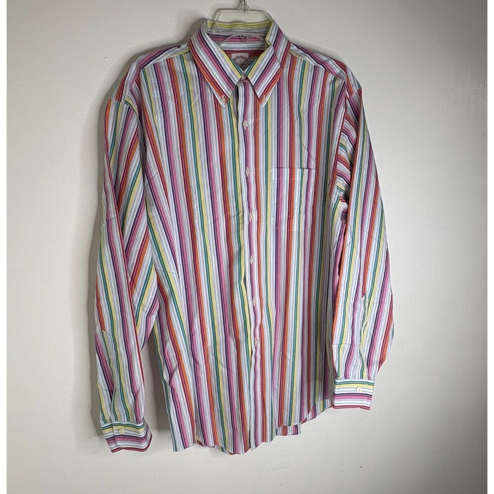 Brooks Brothers 1818 L Supima Cotton Rainbow Stripe Button Down Dress Shirt Mens